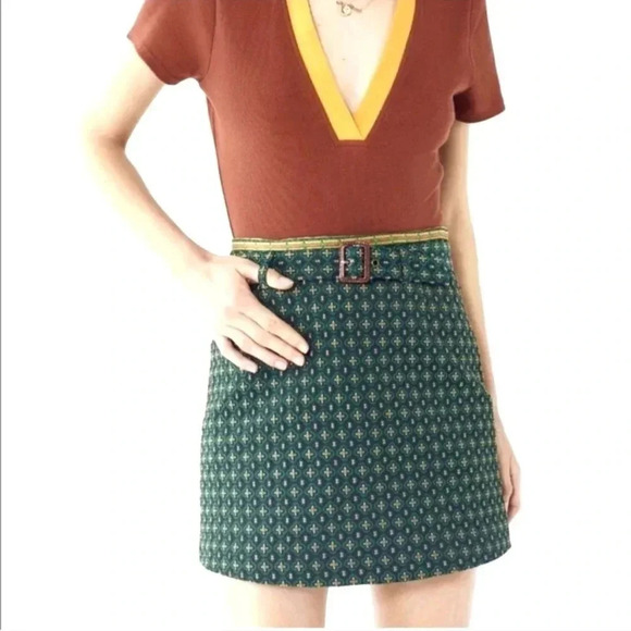 Urban Outfitters Green Peggy Jacquard Mini Skirt - Picture 1 of 6